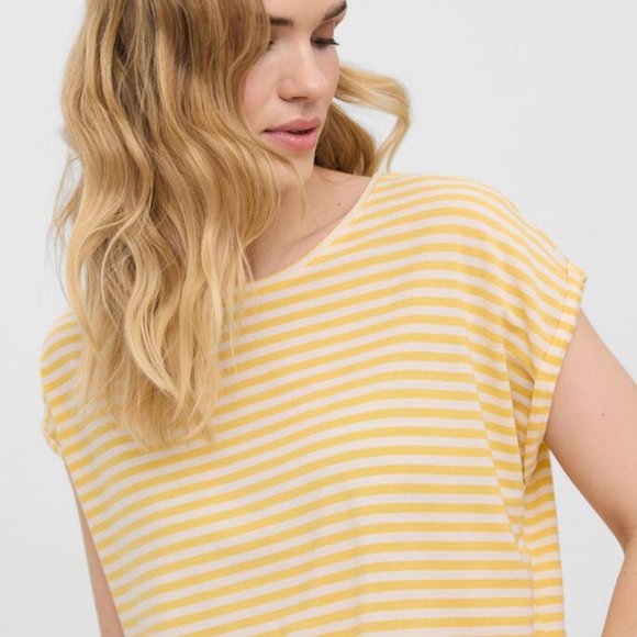 Yellow and White Striped T-shirt French Style Size M - Picture 3 of 8